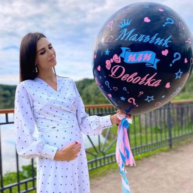 Шар гигант для определения пола ребенка с лентами тассел и декором