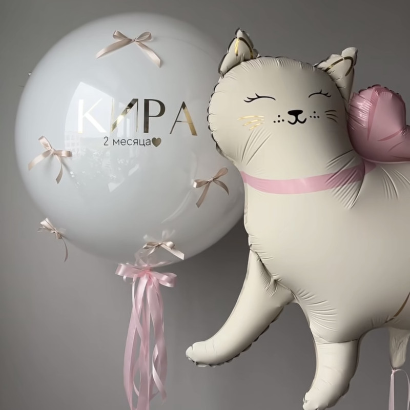 Двойной шар гигант с фигуркой кошечки 